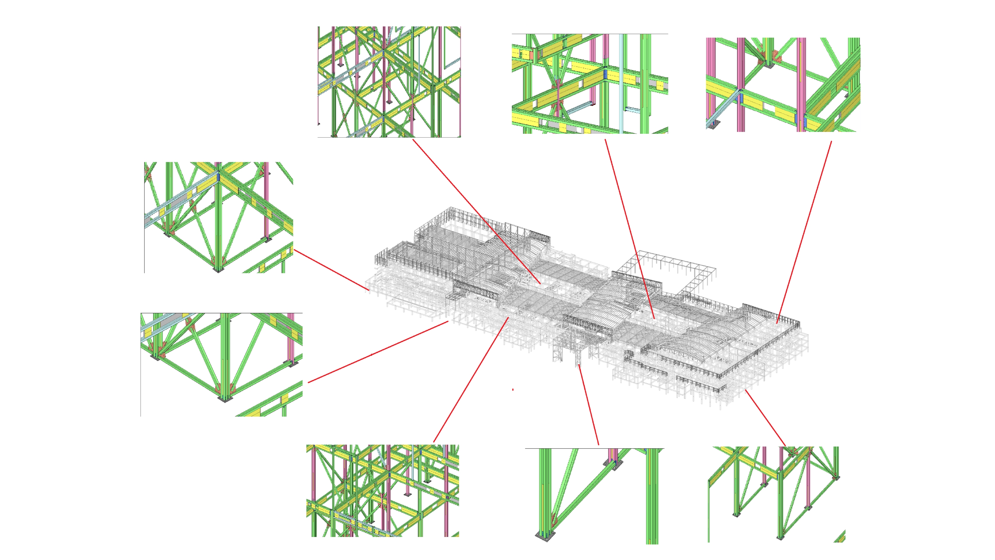 Steel structure modelling with clash detection and quantity take-off for a large scale commercial building